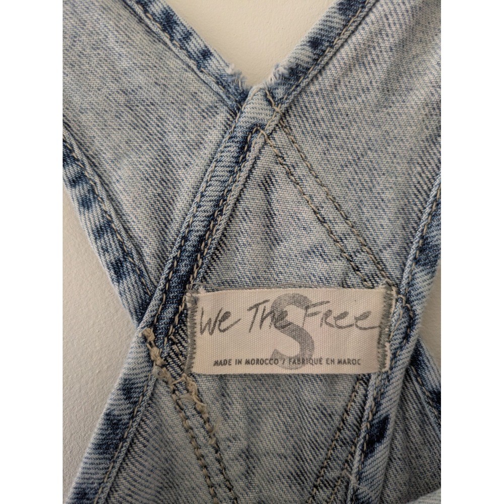 Free People We The Free Denim Short Overalls Light Wash Acid Blue Size S - Picture 4 of 5